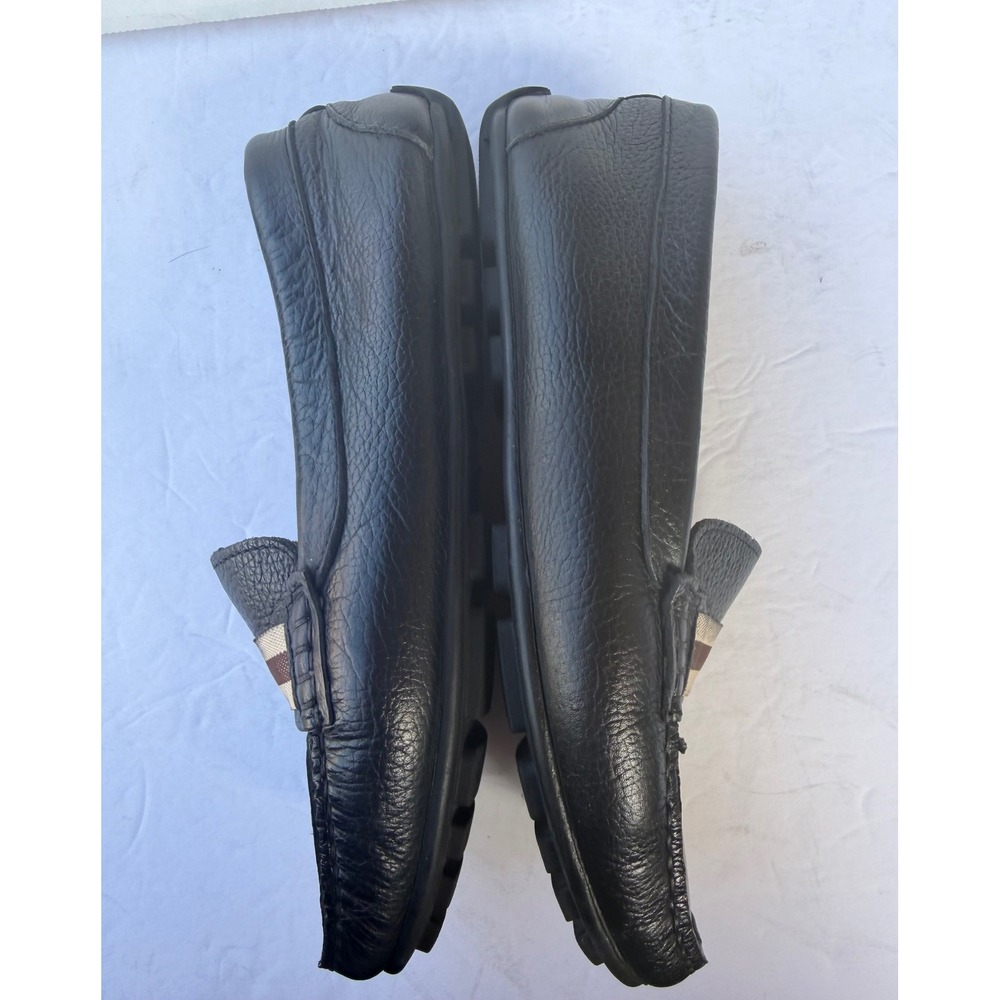Marc‎ Joseph New York MJNY Black Pebbled Leather Striped Slip On Flat Loafers 7 - Picture 7 of 11
